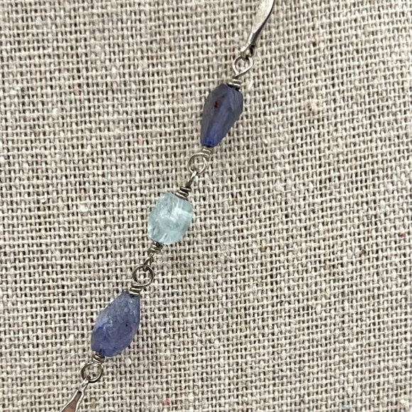 16" HANDBLOWN GLASS PENDANT IN STERLING SILVER WITH LAVENDER AND PALE BLUE GEMS - Picture 5 of 7